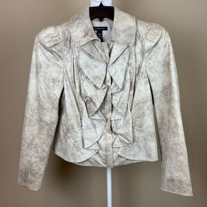 INC International Concepts Cream/Beige Faux Snakeskin Jacket/Blazer; Size M